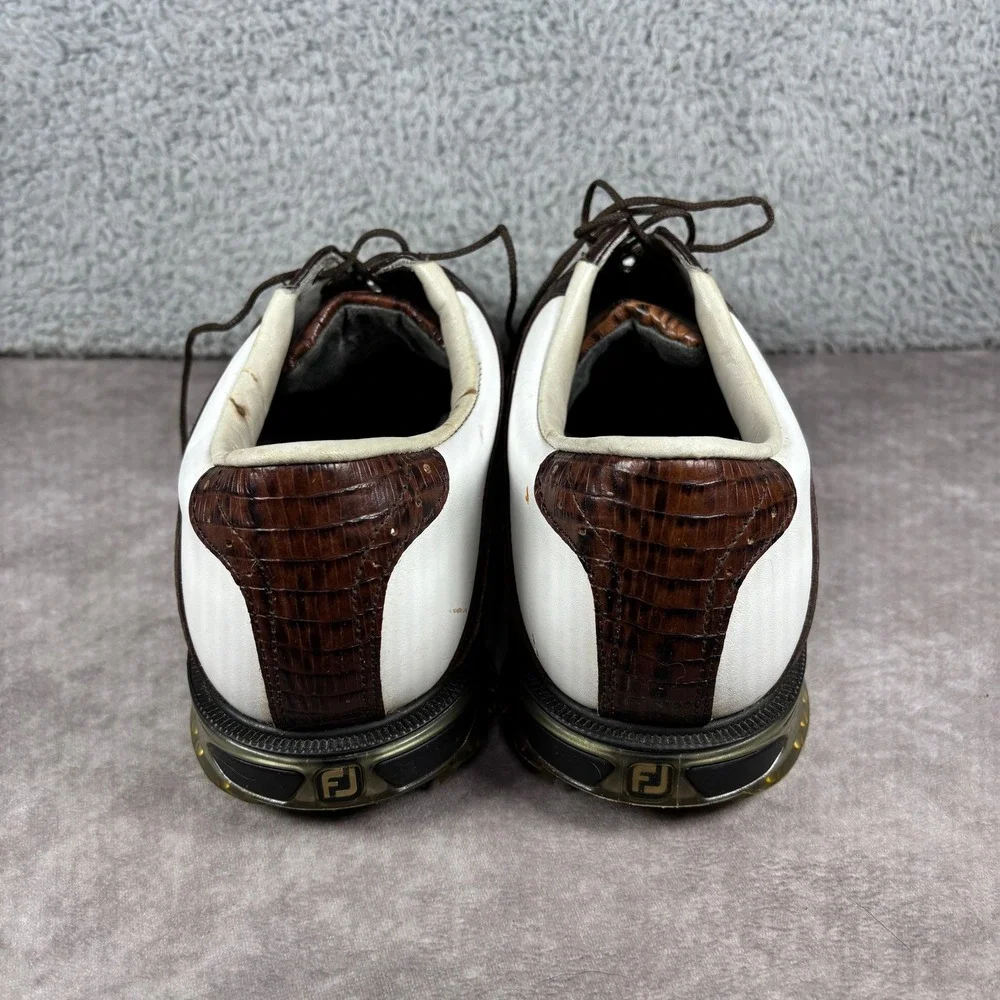 FootJoy Golf Shoes Mens 13 White Brown DryJoys Tour 53612 Croc Saddle Spiked
